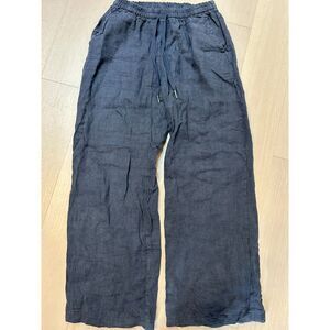 Cotes et Lin French Linen Pants Blue Chambray Drawstring Casual Summer Staple M